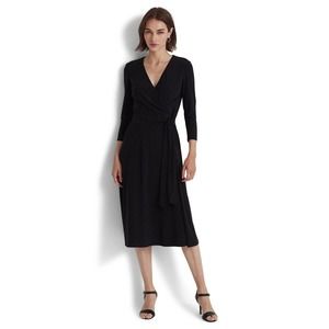 Lauren Ralph Lauren Women's Carlyna Surplice V-Neck Midi Dress Black, US 12